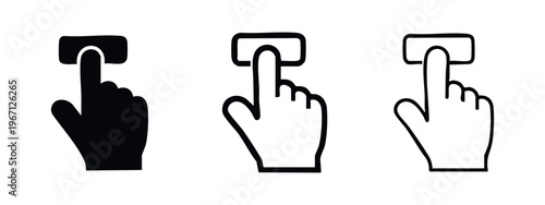 Diverse hand cursor pressing button icons for digital and web design applications.