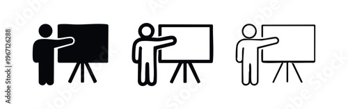 Presentation icons featuring a person with a whiteboard or easel, educational concept.