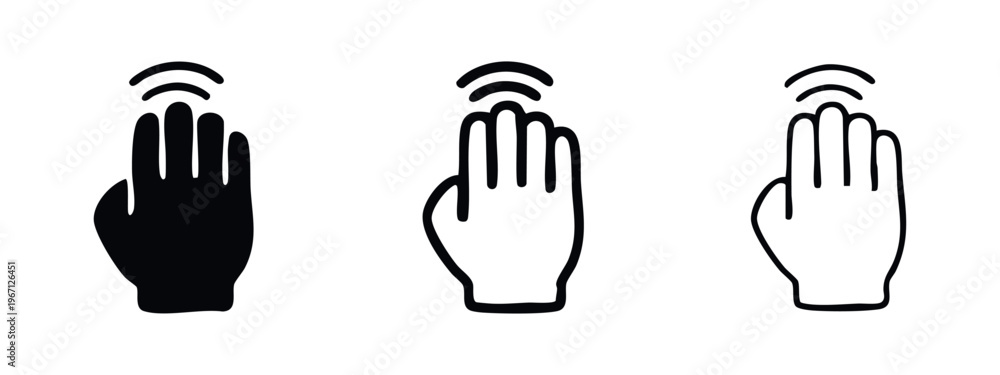 Obraz premium Four Finger Tap or Wave Gesture Icons Set. Hand Interaction Symbol Vector Illustration