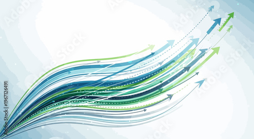 Abstract arrow waves, curved motion graphics, business success concept, green blue arrows