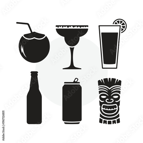 Tropical Drinks and Cocktails Silhouette Vector Set