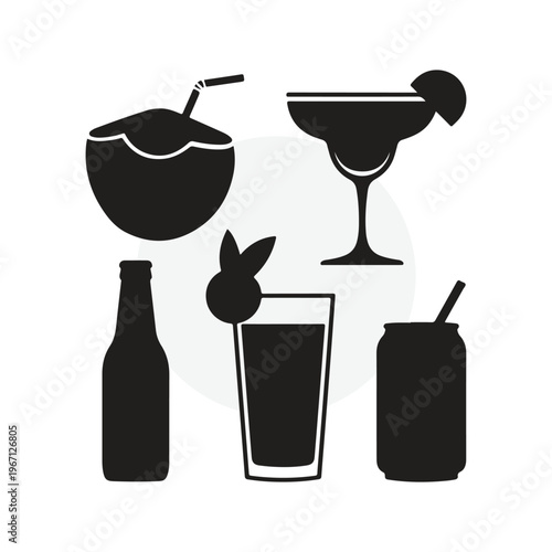 Tropical Drinks and Cocktails Silhouette Vector Set