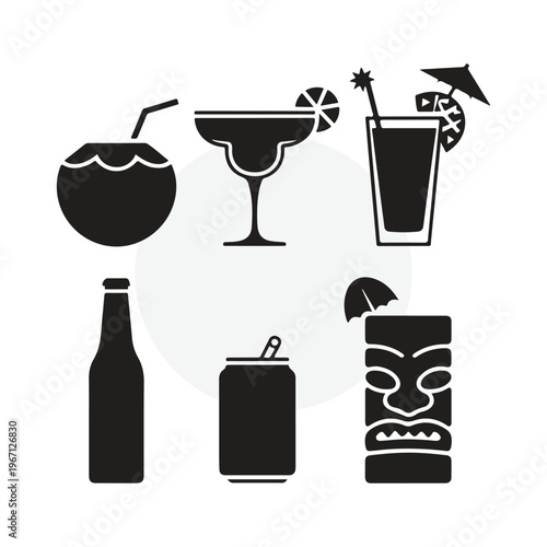 Tropical Drinks and Cocktails Silhouette Vector Set