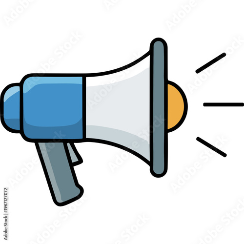 A cartoon megaphone is loudly announcing something with lines emanating.