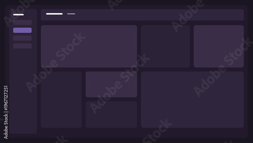 Dark dashboard interface layout with sidebar navigation and content cards in purple tones modern minimal UI template for web application design