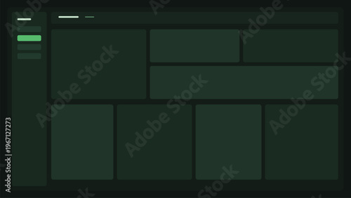Dark green dashboard interface layout with sidebar navigation and content panels modern minimal UI template for web application design systems