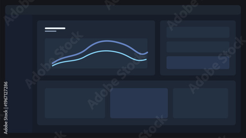 Dark analytics dashboard interface with glowing line chart and modular data cards modern minimal UI layout template for web application design