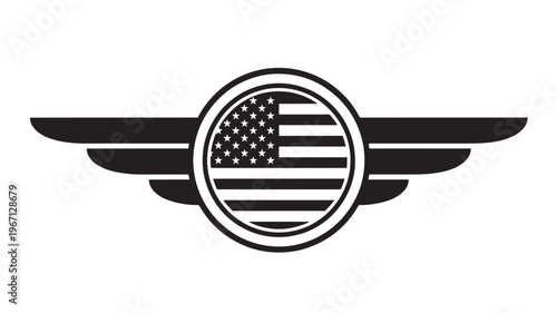 American flag emblem with wings, symbolizing freedom, patriotism, and aviation featuring USA, United States, national symbol with graphic design and
