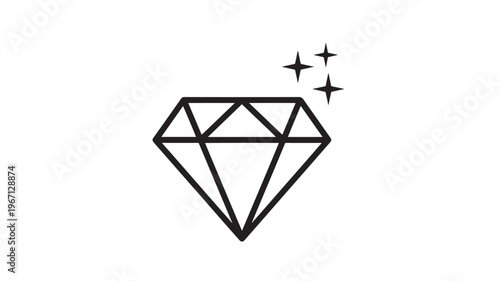 Diamond icon with sparkle graphic element representing value, luxury, and rarity in a minimalist outline style.