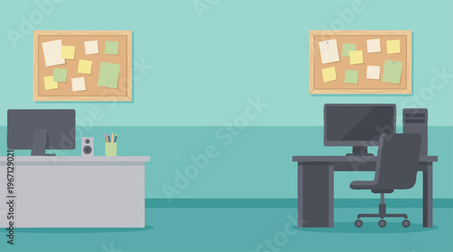 Modern minimalist office space with two desks and computers