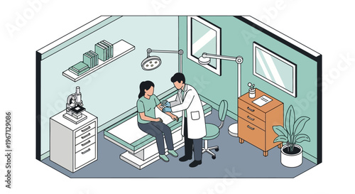 Doctor examining patient in a medical examination room.