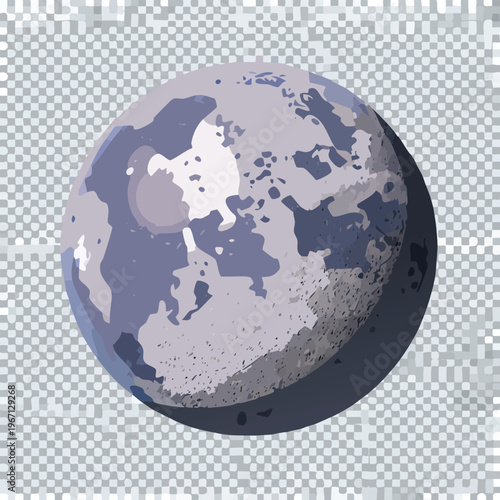 Stylized illustration of a celestial body with blue and white hues