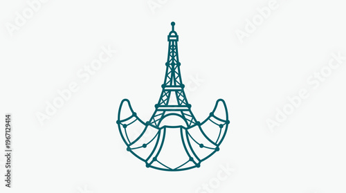 Stylized Eiffel Tower with Croissants Logo