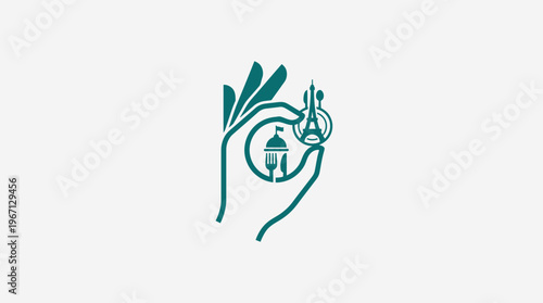 Hand Holding Famous Landmarks Logo