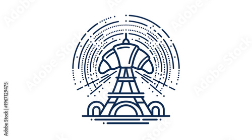 Eiffel Tower with Croissant Crown in Vector Design