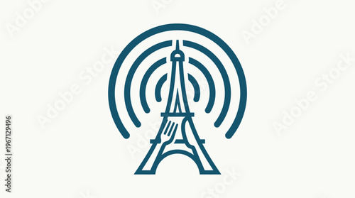 Modern Artistic Logo of Eiffel Tower with Radio Waves