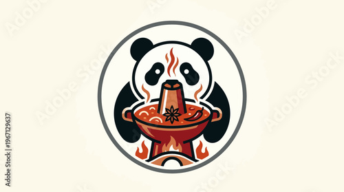 Cute Panda Eating Hot Pot with Flames