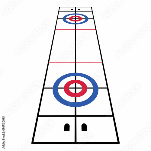 Minimalist curling ice rink illustration with target rings and clean lines. Perfect for sports design, infographics, icons, and winter game themed projects.