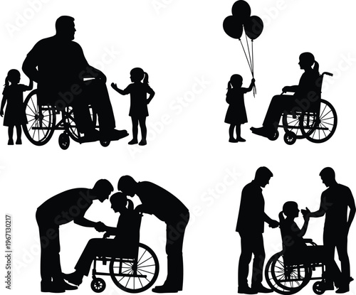 Black silhouettes of two women sitting at a table reading books, featuring potted plants with birds, isolated on white background