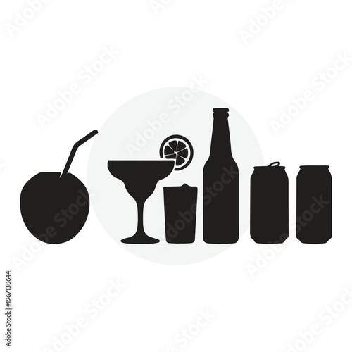 Tropical Drinks and Cocktails Silhouette Vector Set