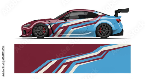 Vibrant Custom Sports Car with Striking Blue Red White Livery and Aerodynamic Design.