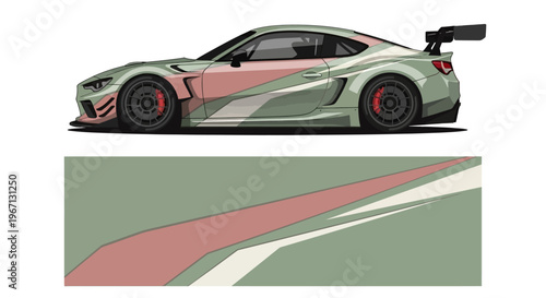 Side view of a high-performance sports racecar on a track and road.