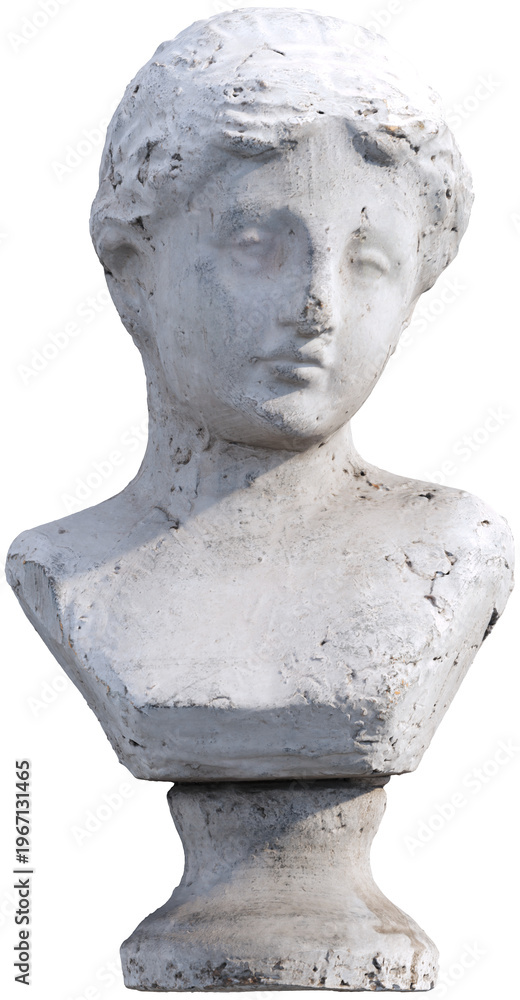 Obraz premium Classical Female Bust Sculpture in White Plaster Isolated, Transparent Background, Antique Style Statue