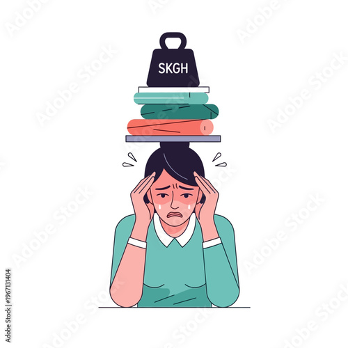 Woman overwhelmed by heavy burden, stress and anxiety, mental load concept