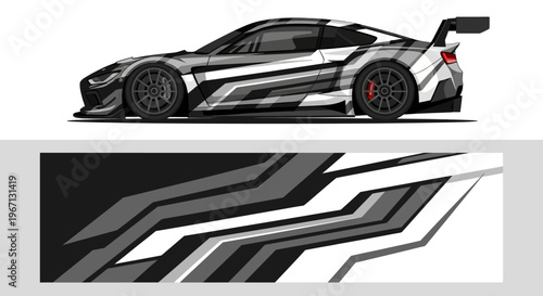 Sleek Black and White Racecar with Modern Aerodynamic Design.