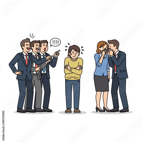 Bullying and gossip in the workplace, sad woman isolated and stressed