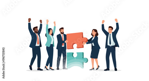 Business team working together, completing puzzle pieces