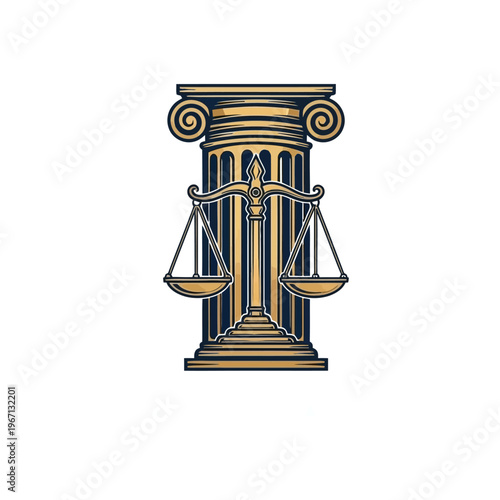 Justice Scales and Column Symbolizing Law and Order.