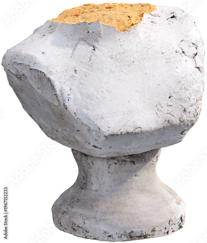 Broken Classical Female Bust Sculpture in White Plaster Isolated, Transparent Background, Damaged Antique Statue