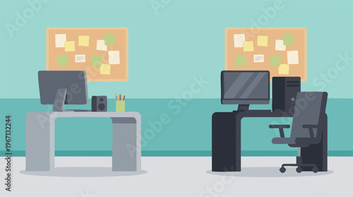 Modern Office Workspace Illustration with Two Desks and Computers