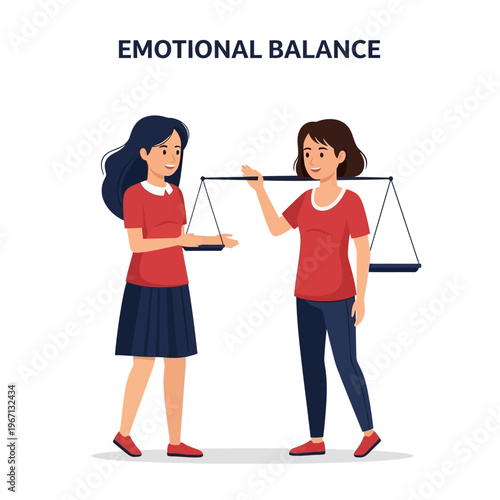 Emotional Balance Concept: Two Women Holding Scales of Justice