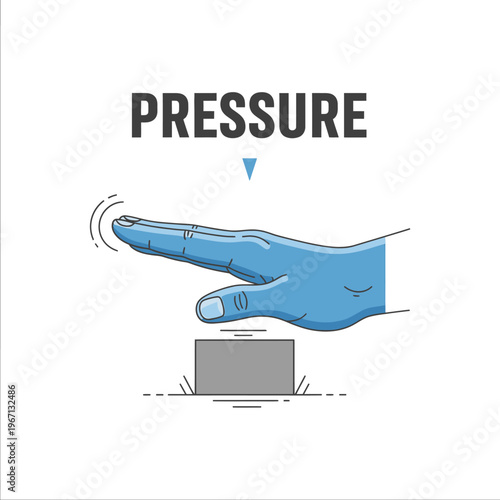 Finger applying pressure to a surface, concept of force and touch