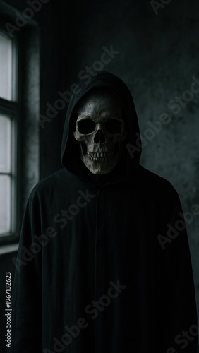 Eerie hooded skull figure wallpaper for mobile