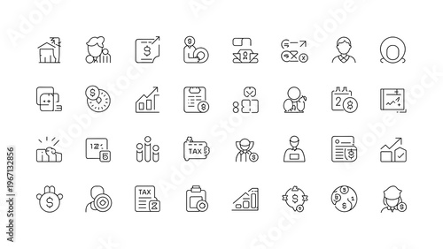 Financial Planning and Accounting Icons 30 Line Symbols Budget Investment Vector Set