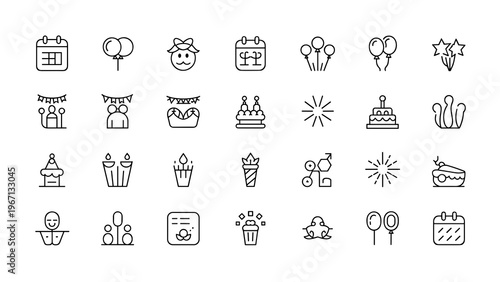 Celebration and Event Icons 30 Line Symbols Party Decoration UI Vector Set