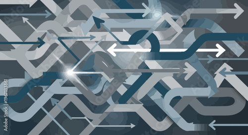 Abstract navigation, blue arrows, directional signs, vector graphics, modern design elements