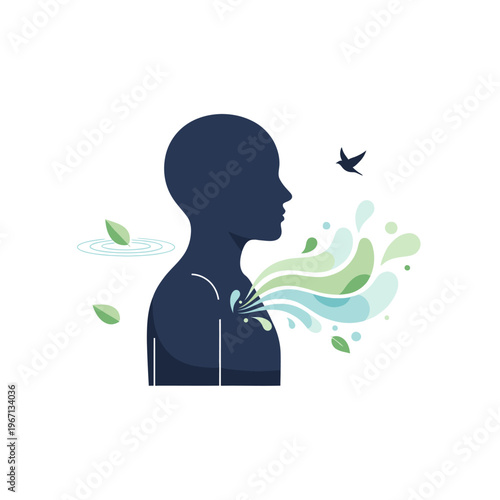 Silhouette of person breathing fresh air, nature, health, freedom, inspiration