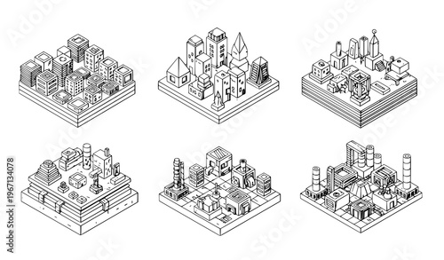 A set of vector illustrations depicting various human head silhouettes with exposed brains representing thought and mental health concepts in a flat minimalist design style