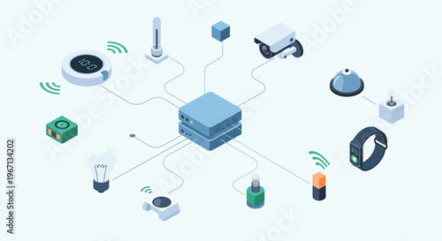Schilderij op canvas Smart Home Devices Connected to Central Hub Concept.