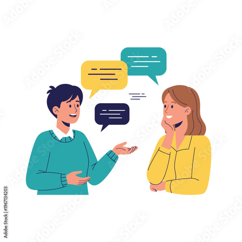 Two people talking, communication, conversation, speech bubbles, connection, discussion