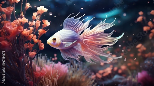 Beautiful fish in aquarium. Underwater world