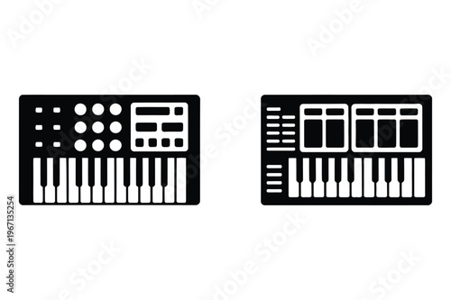 Two synthesizer keyboards with dj equipment with music production with dj setup