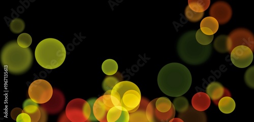 Canvas Print Luminous golden and olive green textured circles isolated on a solid black background