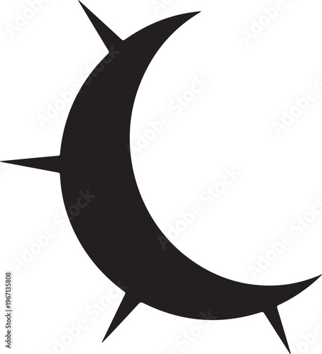 Black crescent moon symbol with spikes