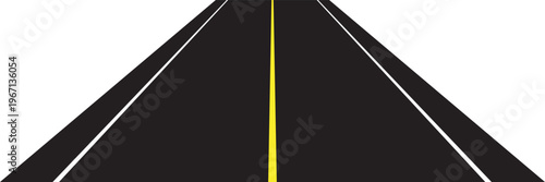 Perspective view of road going far away. Empty highway with marking stretching into distance. Travelling, trip, forward movement, future concept. Vector flat illustration.