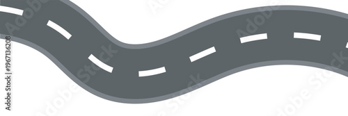 Perspective view of road going far away. Empty highway with marking stretching into distance. Travelling, trip, forward movement, future concept. Vector flat illustration.